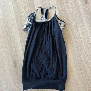 Lululemon No Limits Power Tank Top Black Beige Sports Bra Top Combo Gym Sz 8